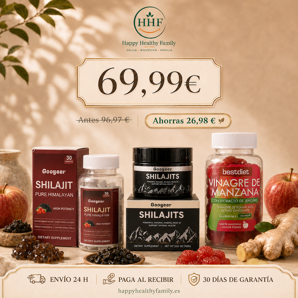 PACK ENERGIA NATURAL — Resina + Gummies de Shilajit + Gummies de Vinagre de Manzana