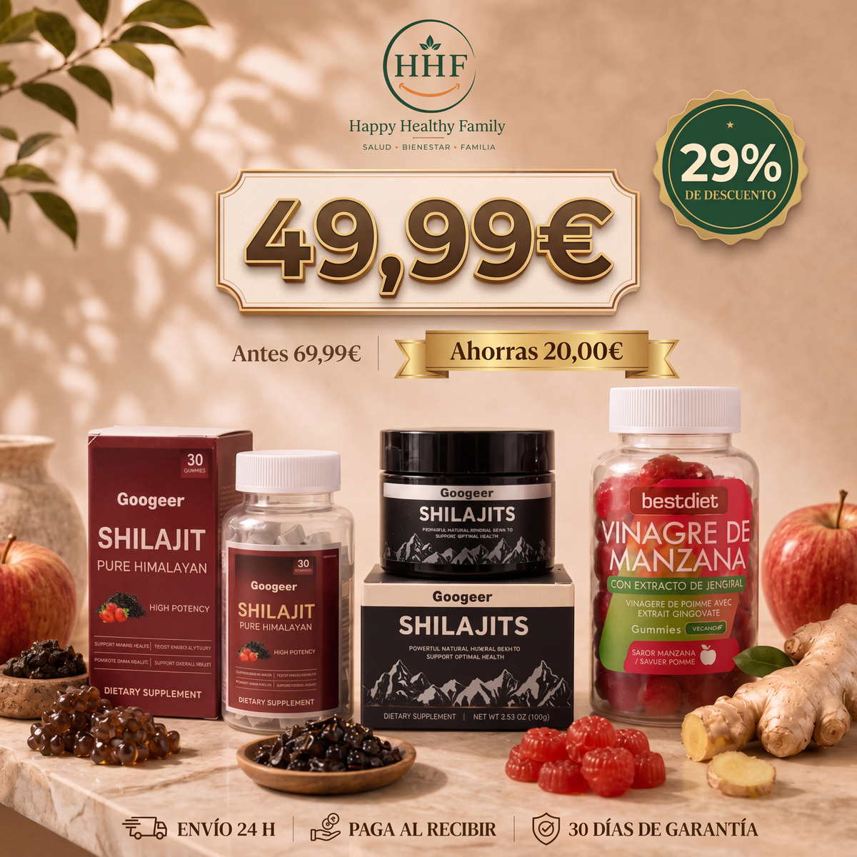 PACK ENERGIA NATURAL — Resina + Gummies de Shilajit + Gummies de Vinagre de Manzana